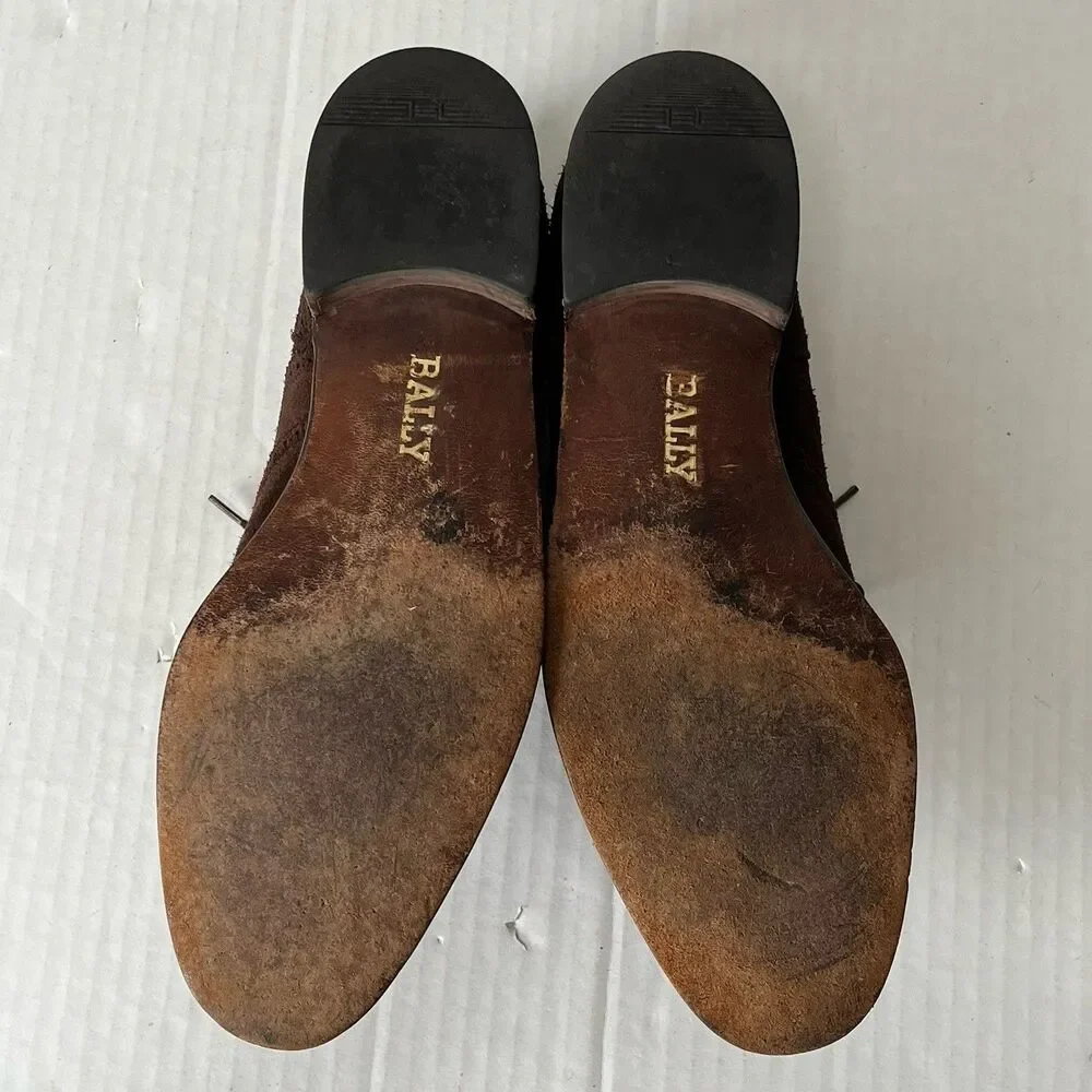Bally Mens Sz 9.5 Brown Suede Wingtip Oxford Derby Brogue Shoes Made in Italy